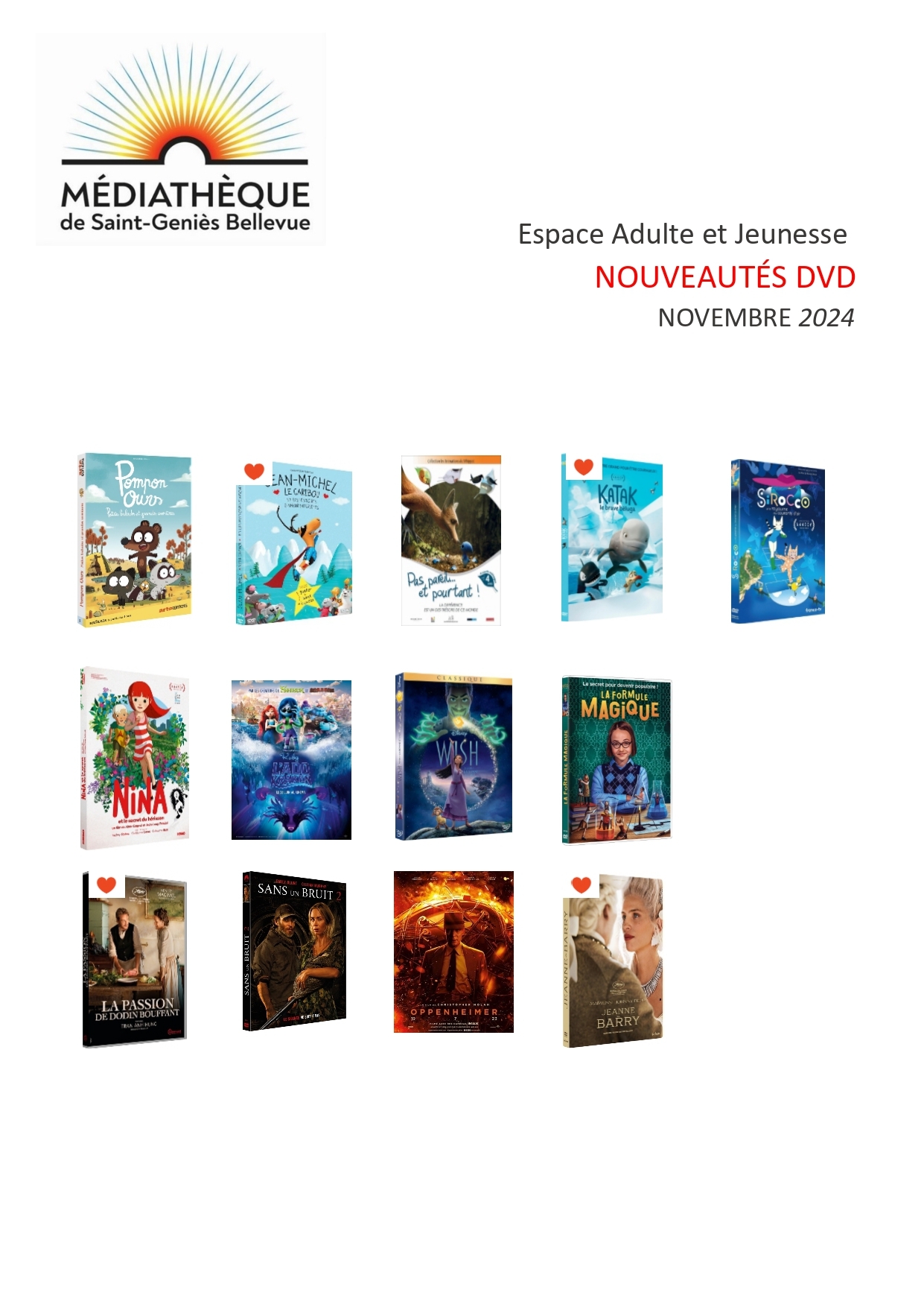 NOUVEAUTE DVD J et A Novembre 2024