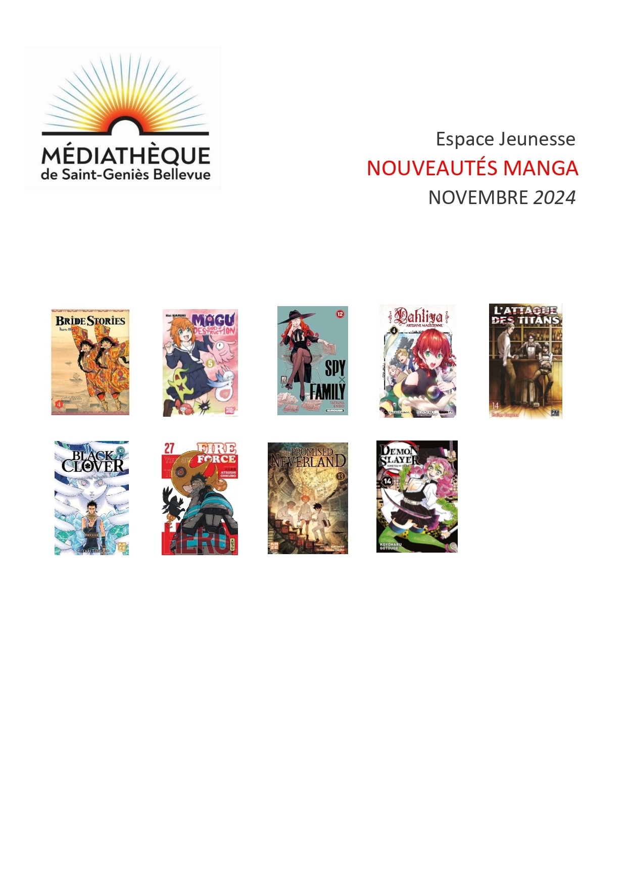 NOUVEAUTES MANGA JEUNESSE Novembre 2024